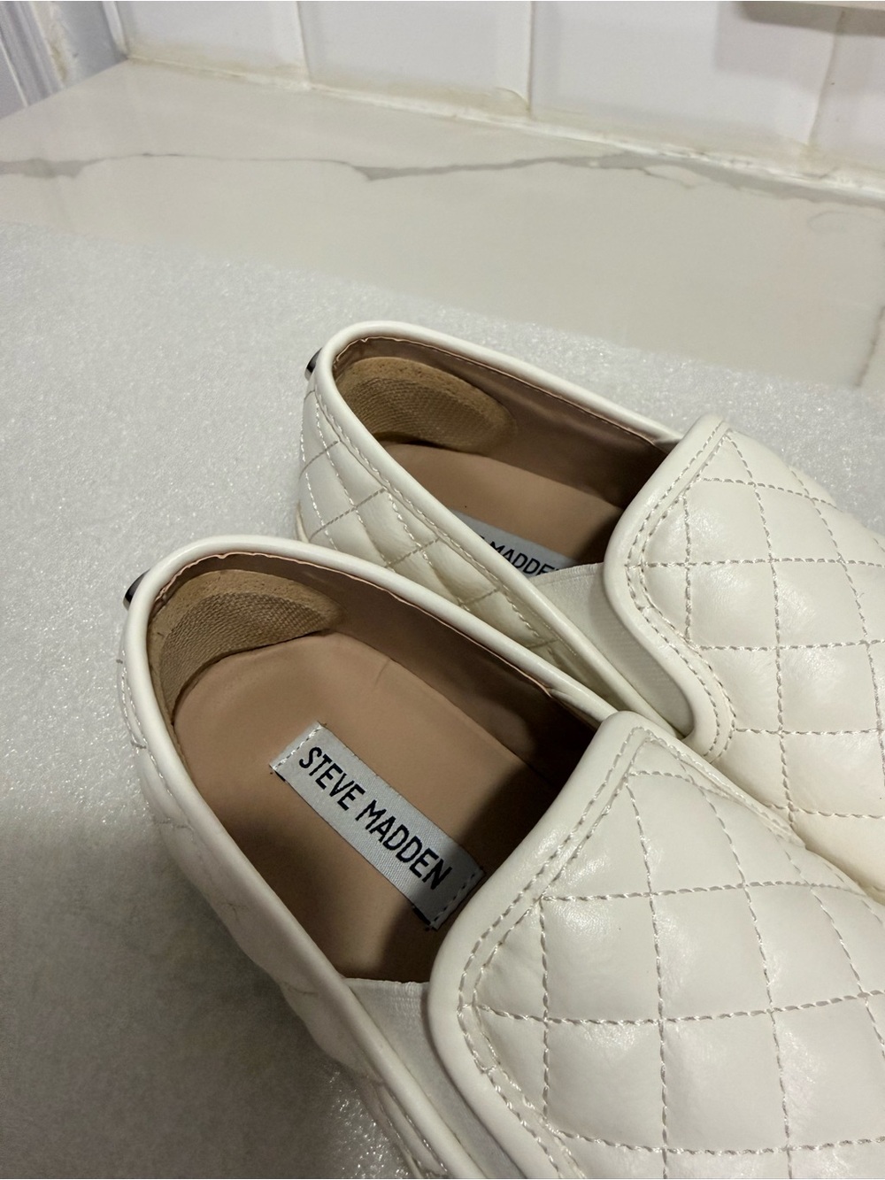 Steve Madden White Quilted Slip-On Loafers - Picture 7 of 9